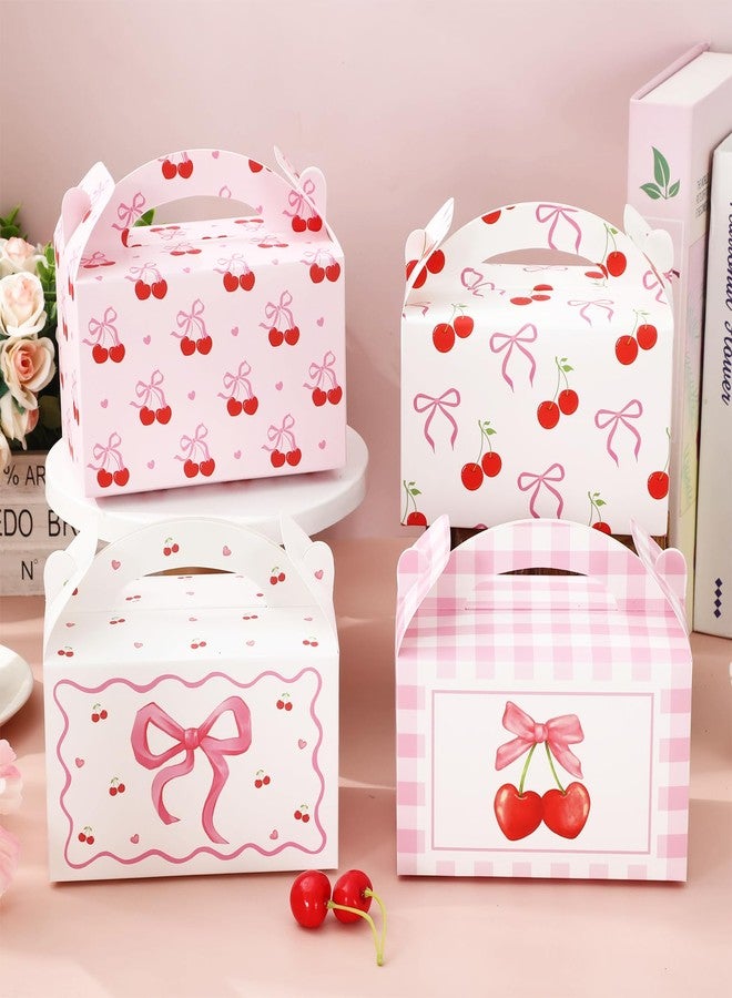 JarThenaAMCS 24Pcs Cherry Bow Treat Boxes with Handles Red Pink Coquette Bow Cherry Gift Paper Container for Birthday Bachelorette Engagement Christmas Party Supplies - Image 4